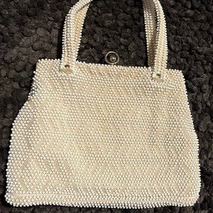VTG 1940’s- 50’s Lux ivory Chevron Beaded clutch purse